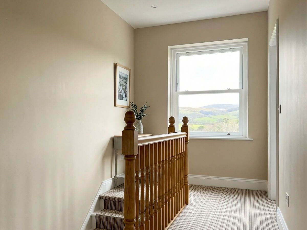 Example of interior staircase and landing of a Mumbles home as painted by Daffodil Decor.