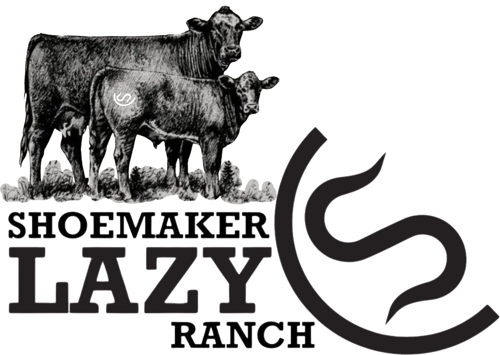 The logo for shoemaker lazy ranch is black and white