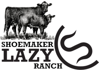 The logo for shoemaker lazy ranch is black and white