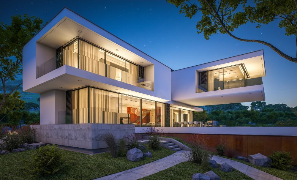 Modern White Two-story House With Large Windows — ALUBEST Windows & Doors In Southport, QLD