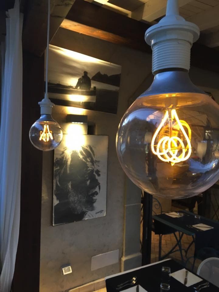 light bulb on a piece of designer furniture at the restaurant