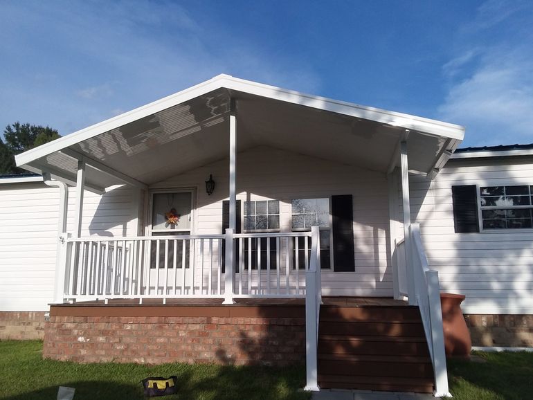 Aluminum patio cover with gabled roof