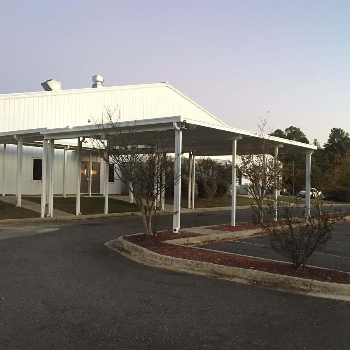 Post supported aluminum awning