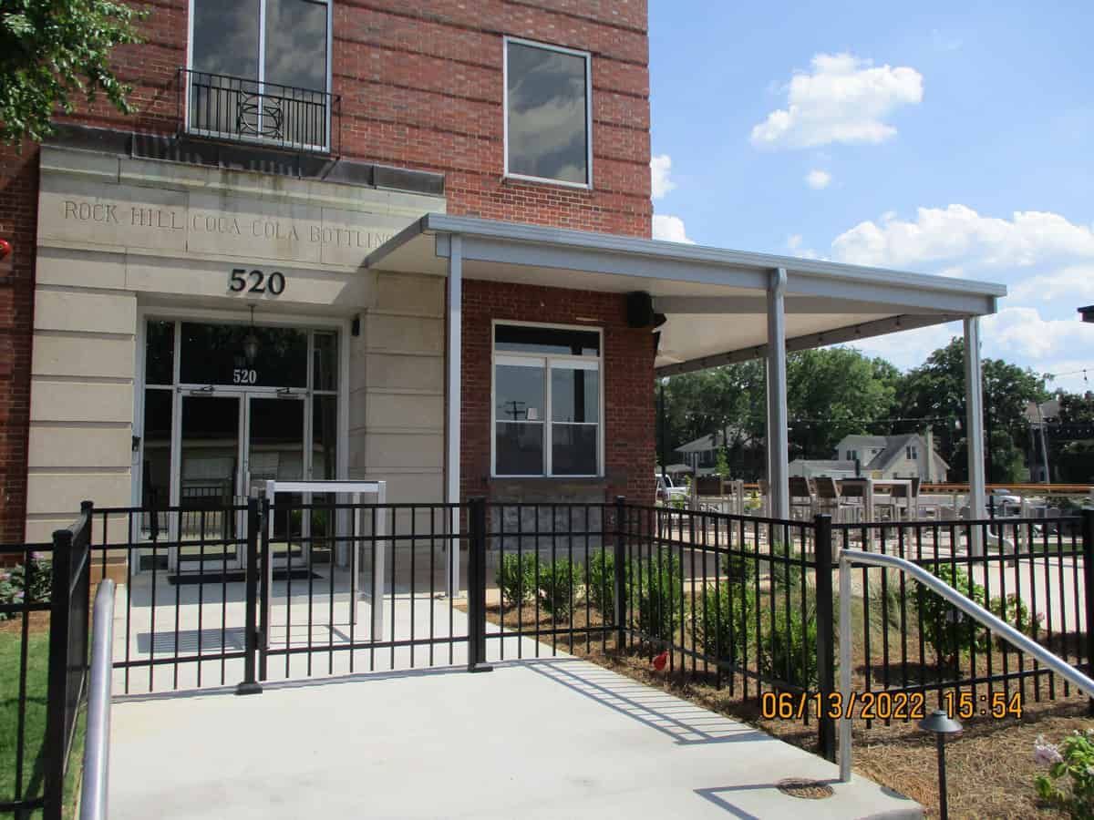 Insulated awning over outdoor dining area