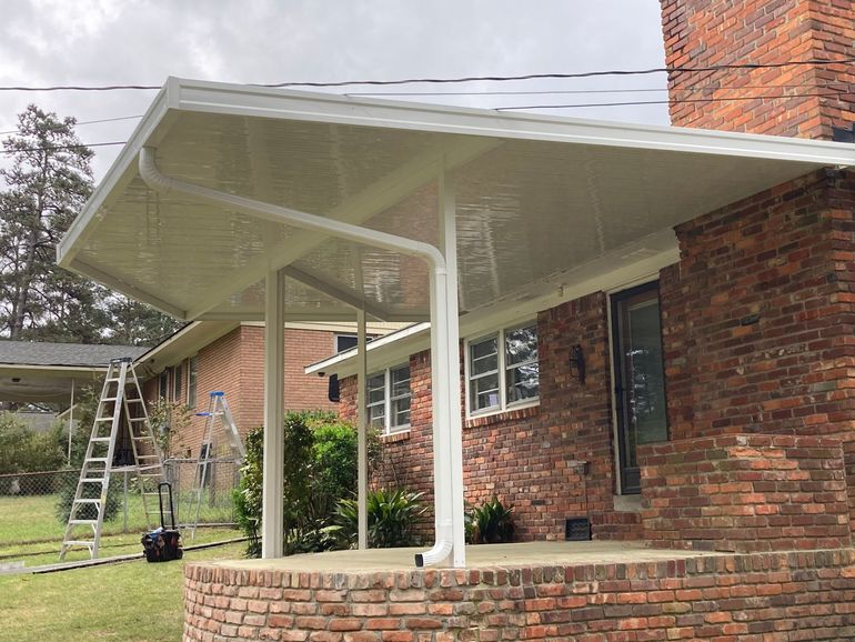 Aluminum patio awning with custom shape