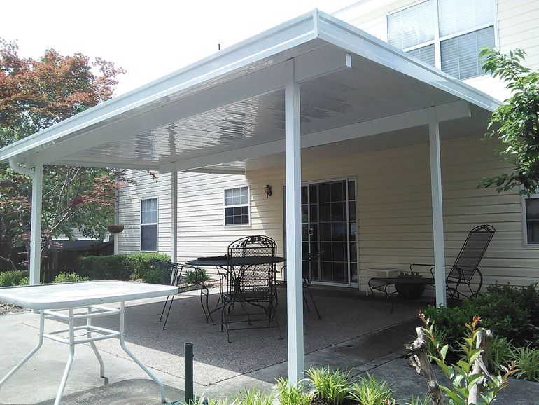 Aluminum awning for patio with posts and beams