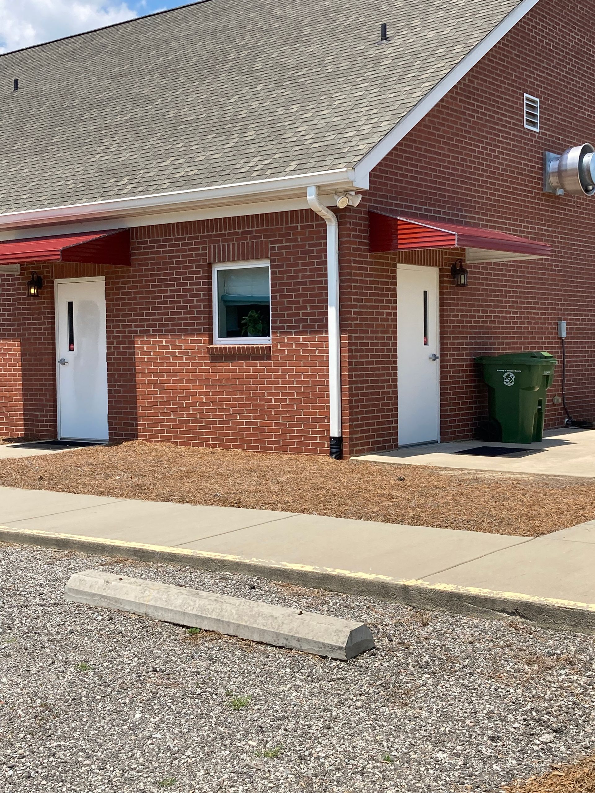 Step down aluminum awnings installed on church