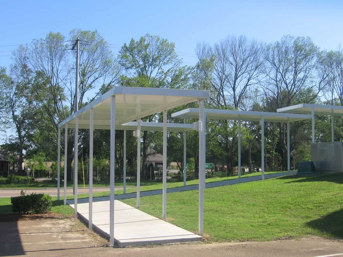 White aluminum walkway canopy