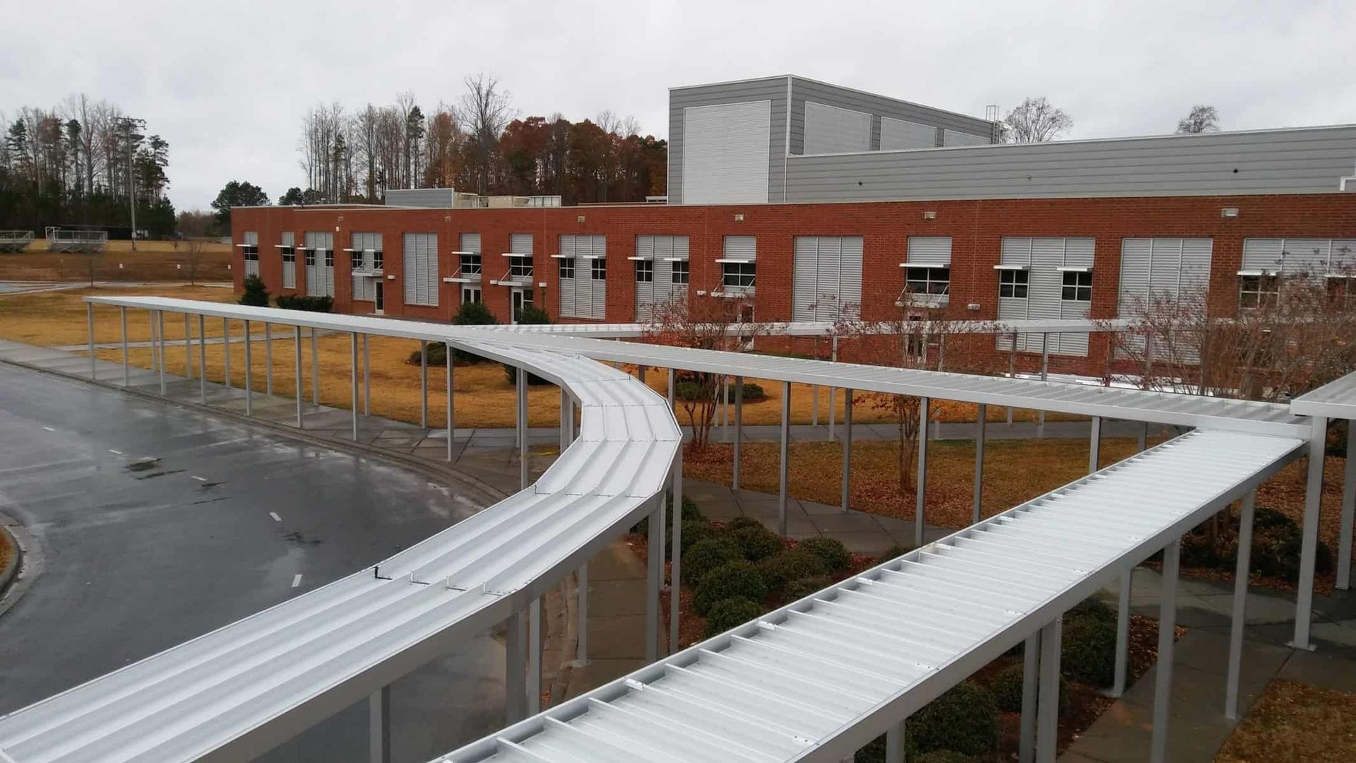 White aluminum walkway canopy