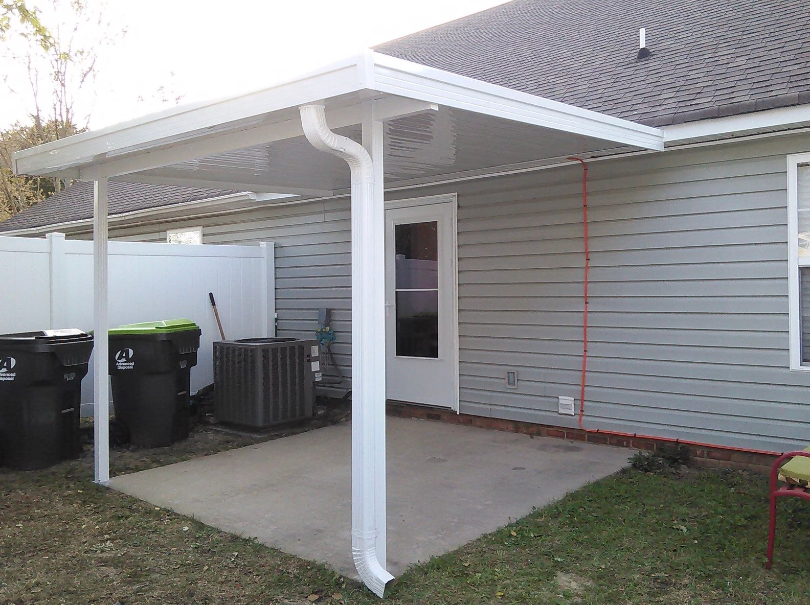 White aluminum patio awning