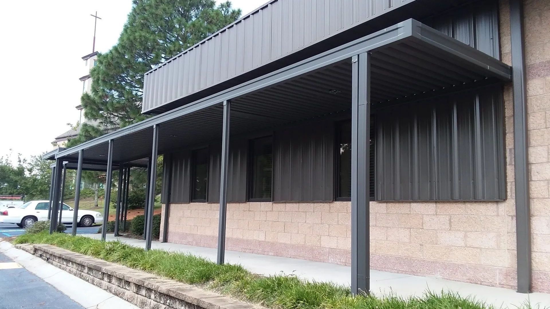 Black aluminum walkway canopy