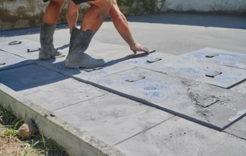 A person wearing cowboy boots is standing on a concrete surface. By C1 Foundations in Ocala, Fl