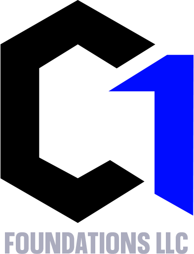 A black and blue logo for C1 Foundations LLC.