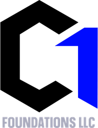 A black and blue logo for C1 Foundations LLC.