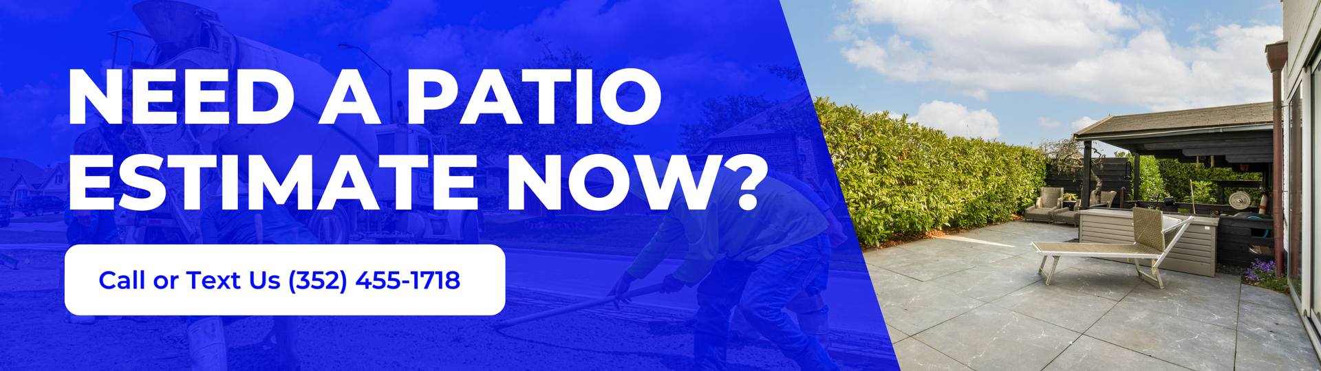 Concrete patio installation and finished backyard patio with seating area in Ocala, FL