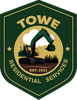 Green hexagon logo for Towe Residential Services with excavator and sunset scene, Est. 2021