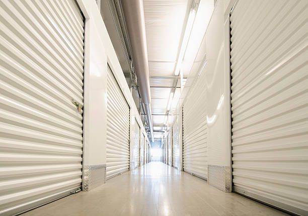 Row of self storage units.