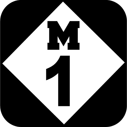 A black and white logo with the letter m and the number 1