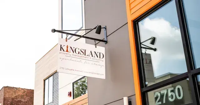 Exterior photo of Kingsland Properties office sign at 2750 Lafayette