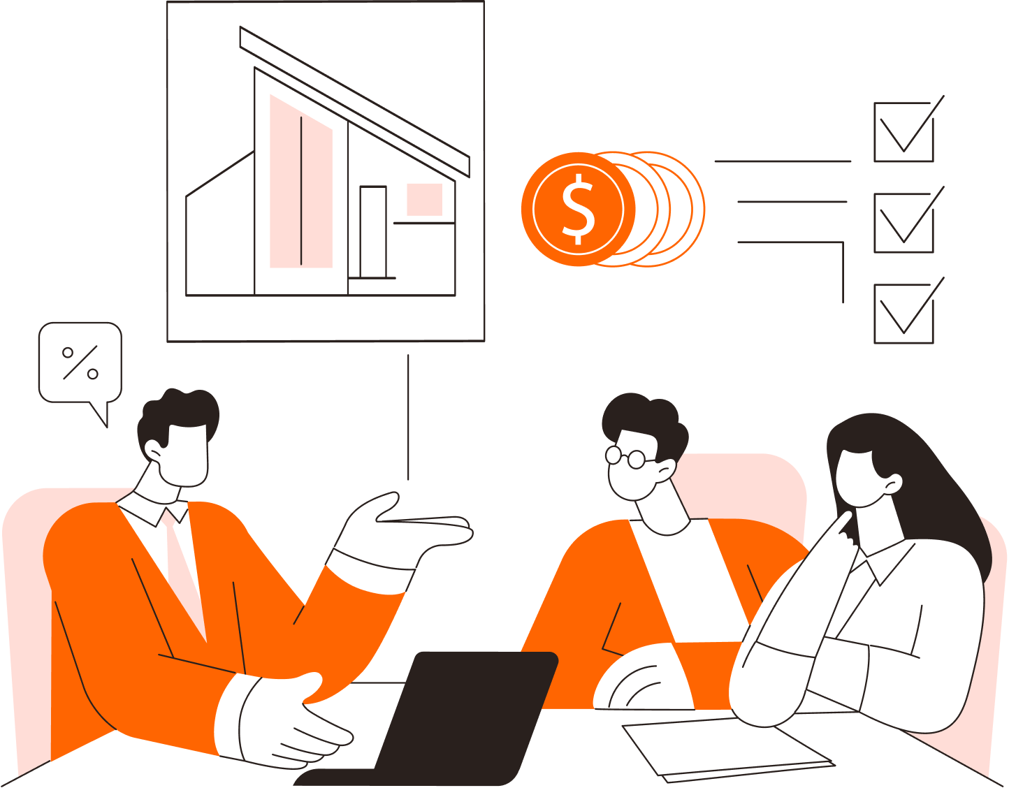 Cartoon of investor and tenants discussing lease and payments