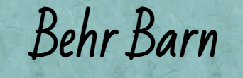 Black script text reading “Behr Barn” on a light blue background