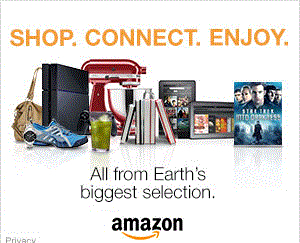 An advertisement that says `` shop , connect , enjoy all from earth 's biggest selection . ''