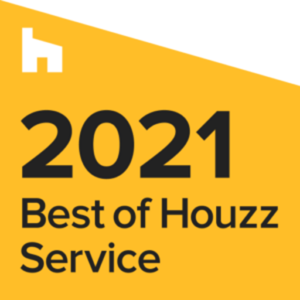 A yellow sign that says 2021 best of houzz service