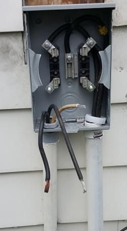 A close up of an electrical box with wires sticking out of it.