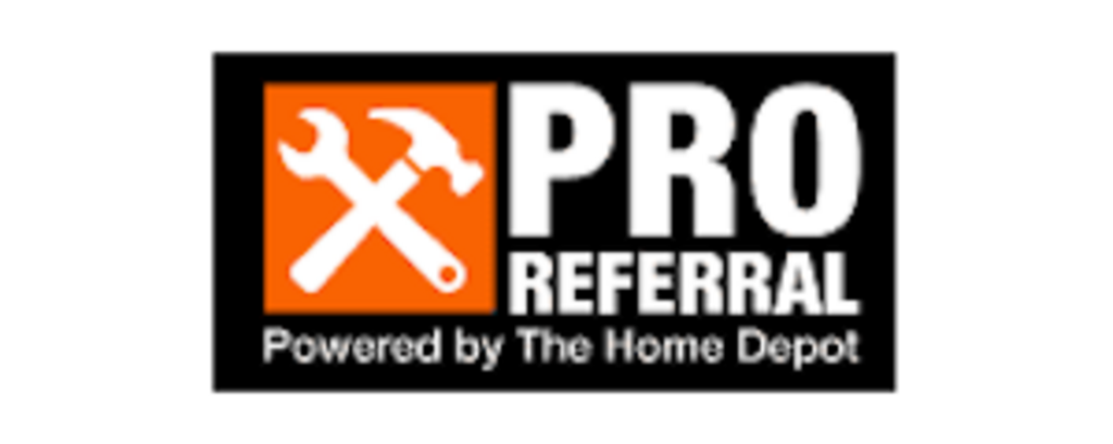 A logo for pro referral powered by the home depot