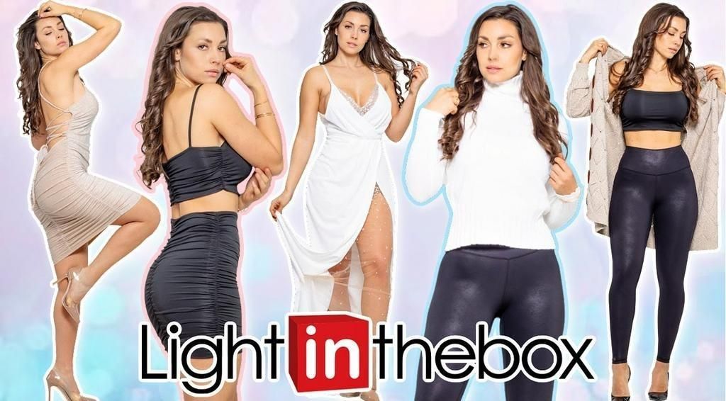 A woman is wearing a variety of different dresses and pants.