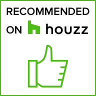 A green thumbs up icon is on a white background with the words `` recommended on houzz ''.