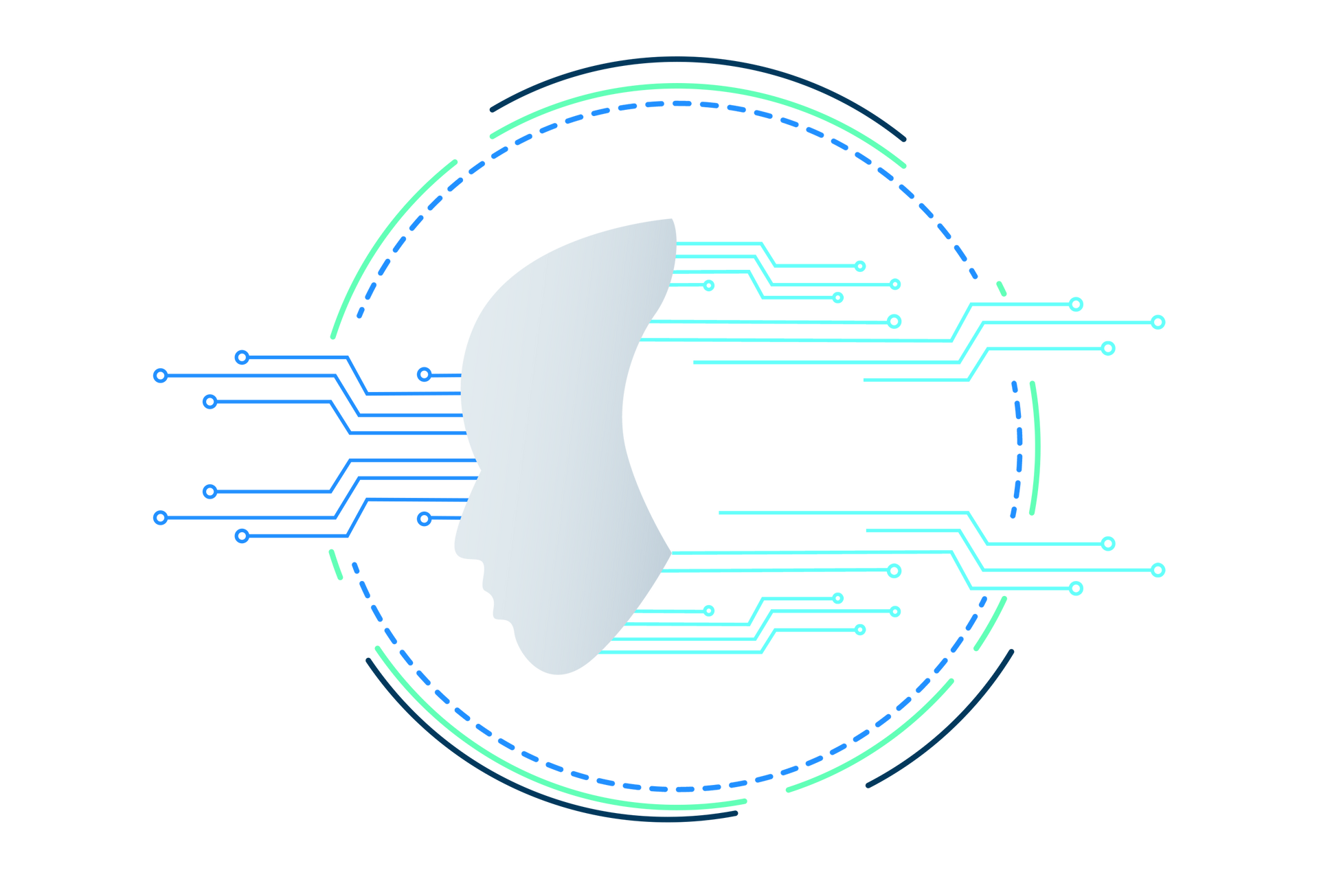 A silhouette of a person 's head with a circuit board around it.