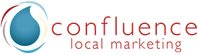 A logo for a company called confluence local marketing