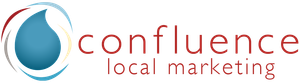 A logo for a company called confluence local marketing