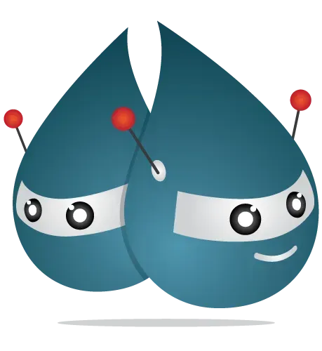 A cartoon illustration of two water drops with ninja masks on their faces