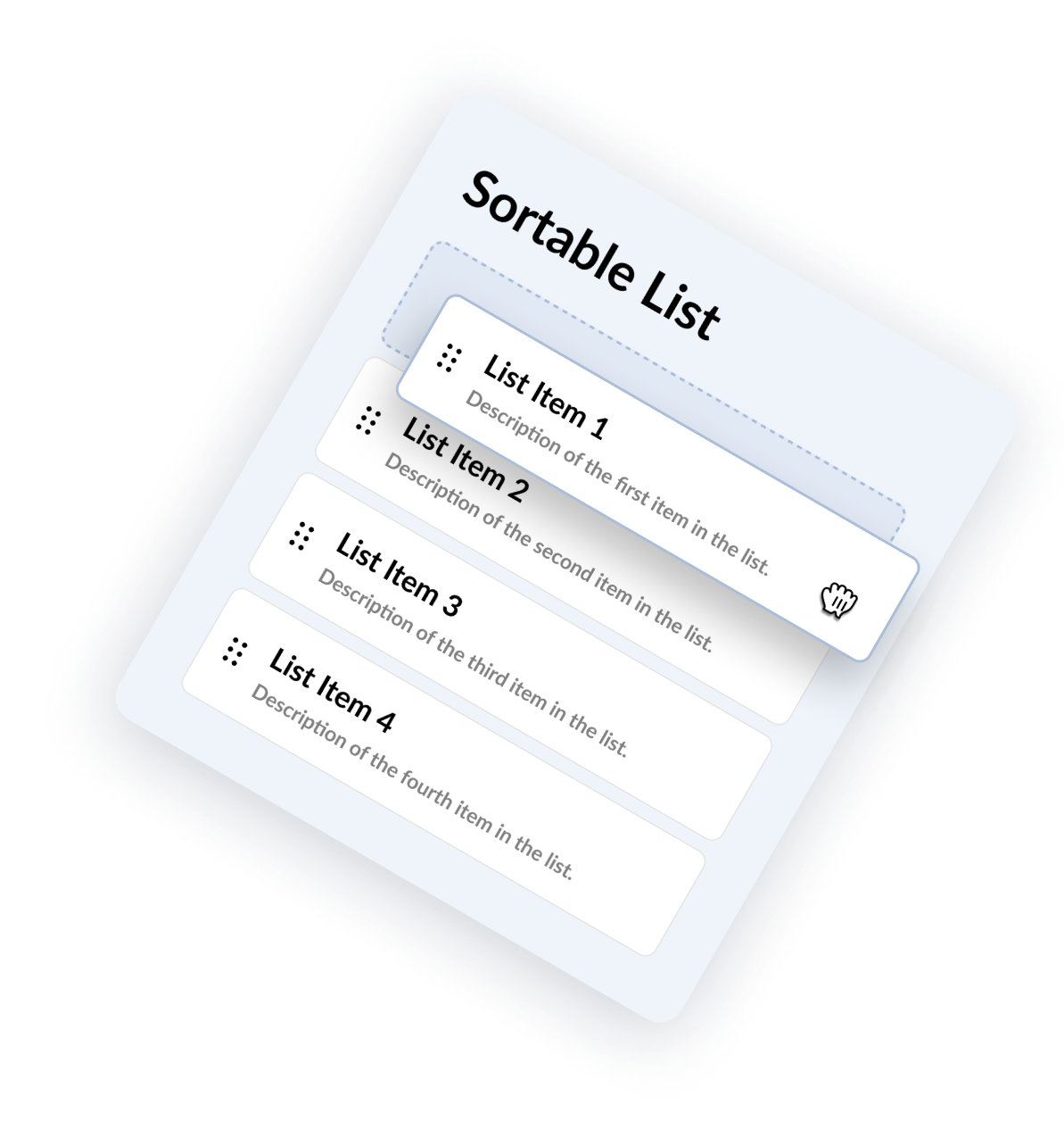 A screenshot of a sortable list on a white background.