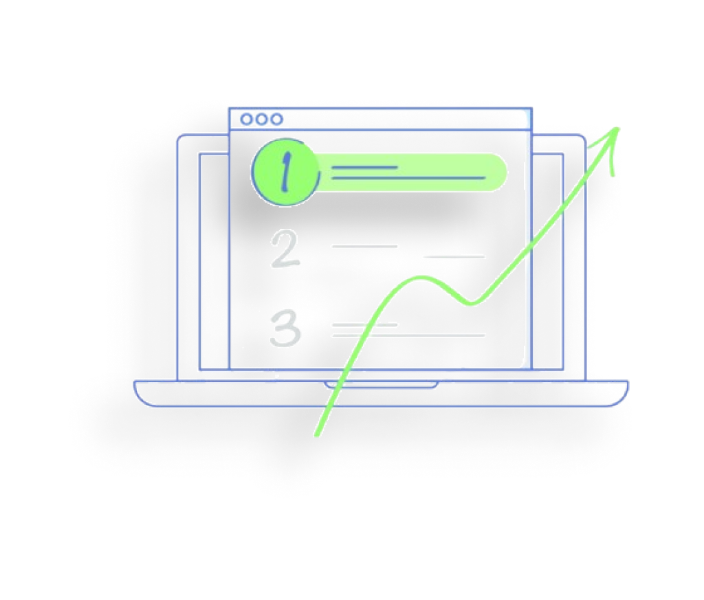 An illustration of a laptop computer with a graph on the screen.