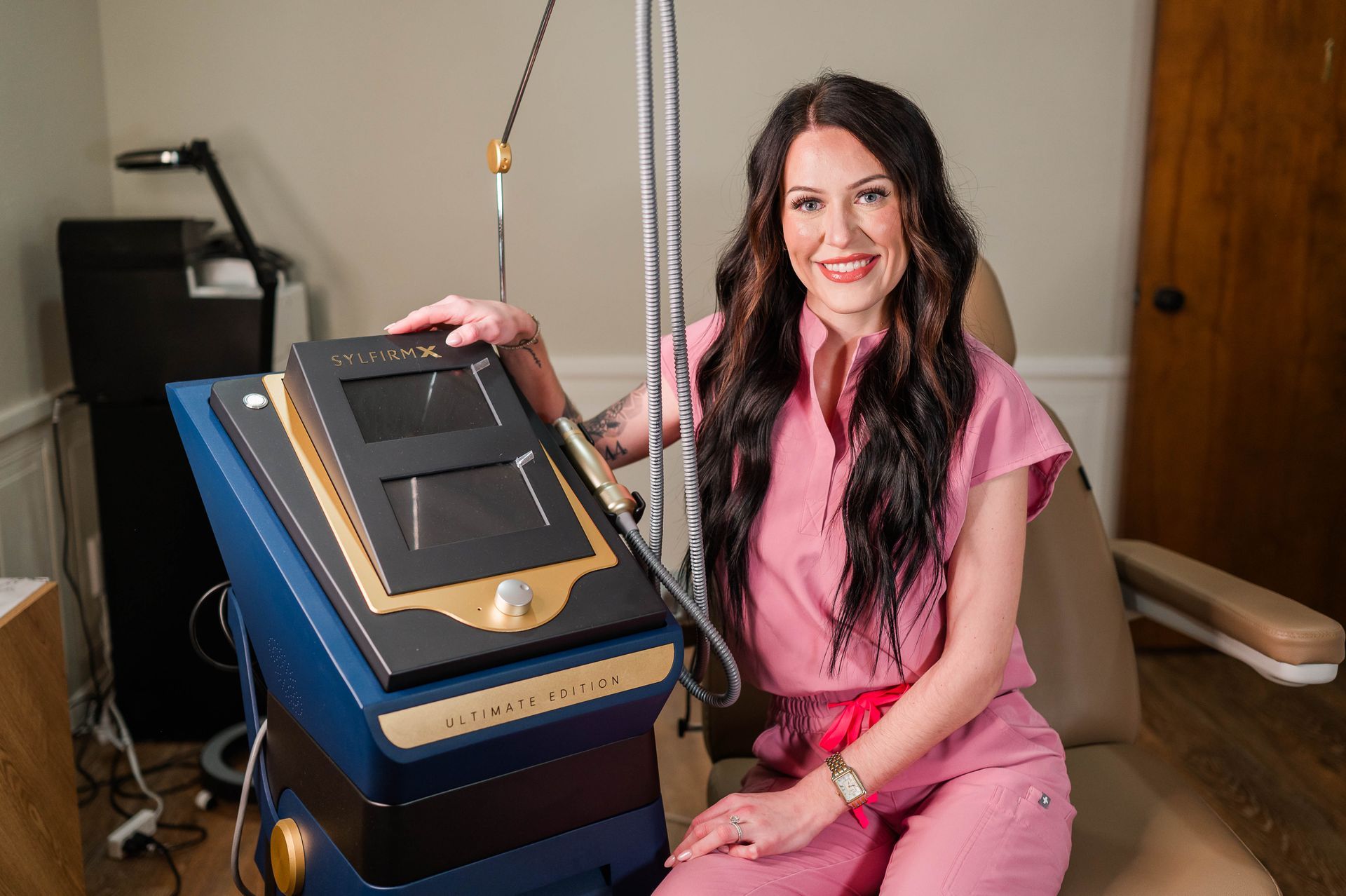 A woman is getting a facial treatment at a beauty salon.