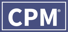 CPM logo in white text on a blue background, framed by a white border.