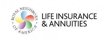 Logo for Royal Neighbors of America life insurance and annuities, featuring a flower emblem