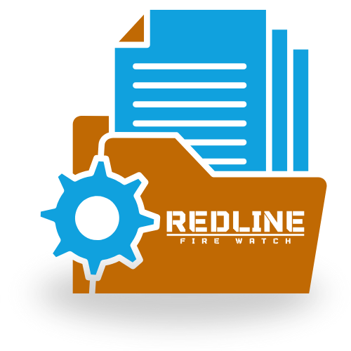 An icon for redline fire watch with a gear and papers