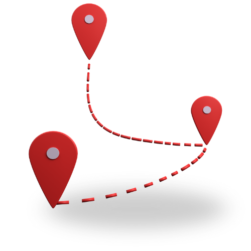 Three red markers on a white background with a line between them