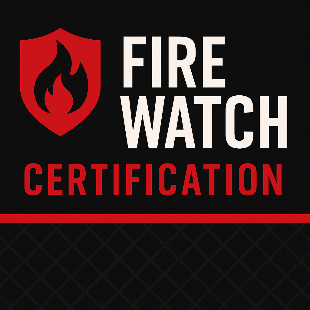 A man is holding a clipboard and a fire extinguisher.