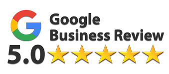 A google business review logo with five stars on it.