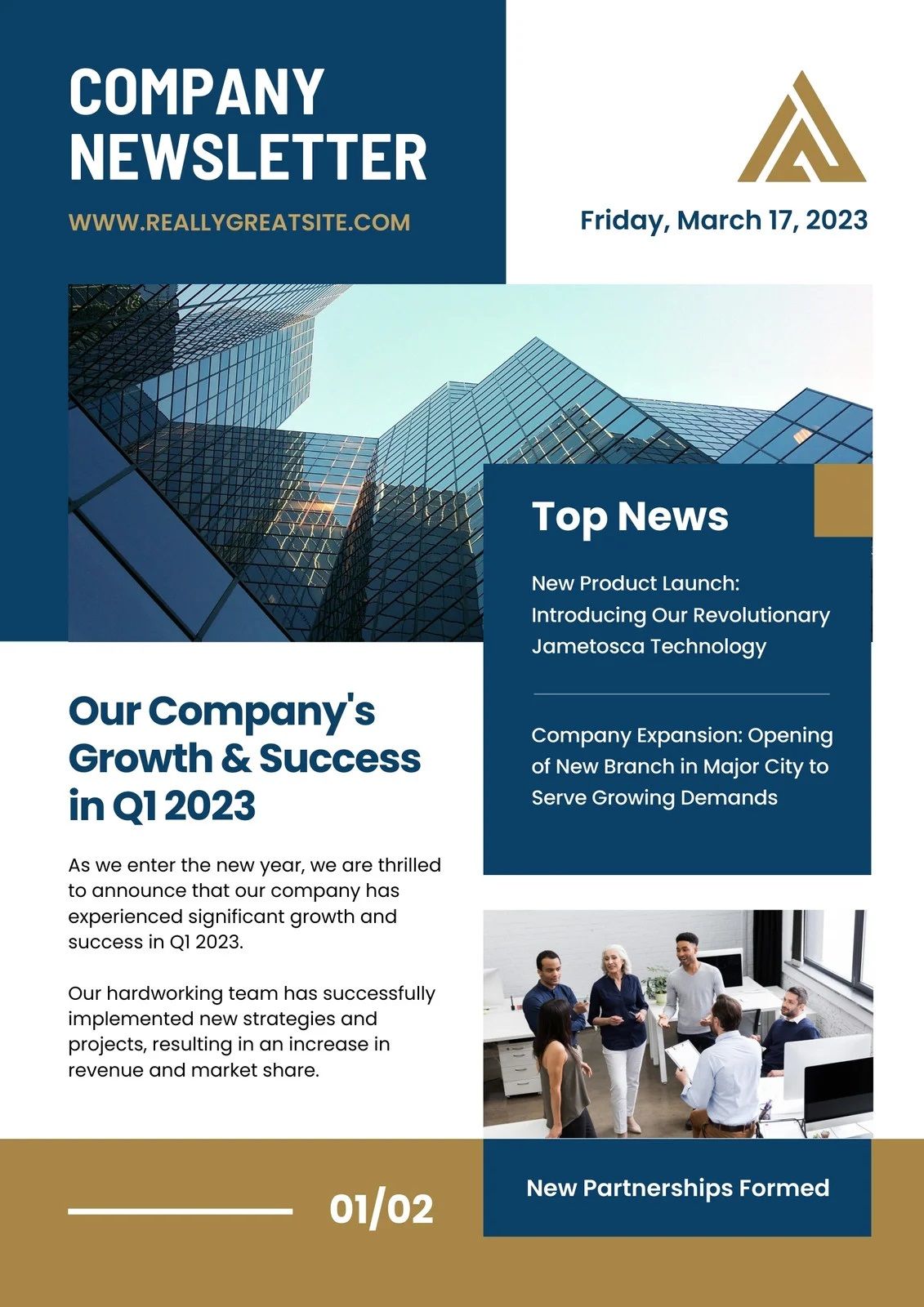 It is a company newsletter that shows our company 's growth and success in q1 2022.