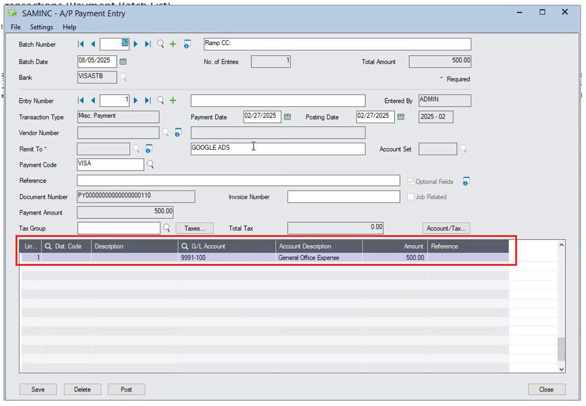 A/P Payment Batch List screen shot for Sage 300