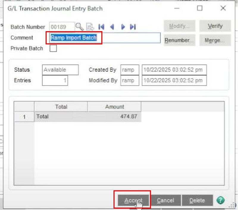 Sage 100 to Ramp Integration User Guide Documentation
