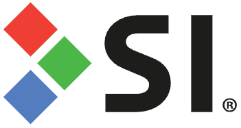 A logo for a company called si with red green and blue squares