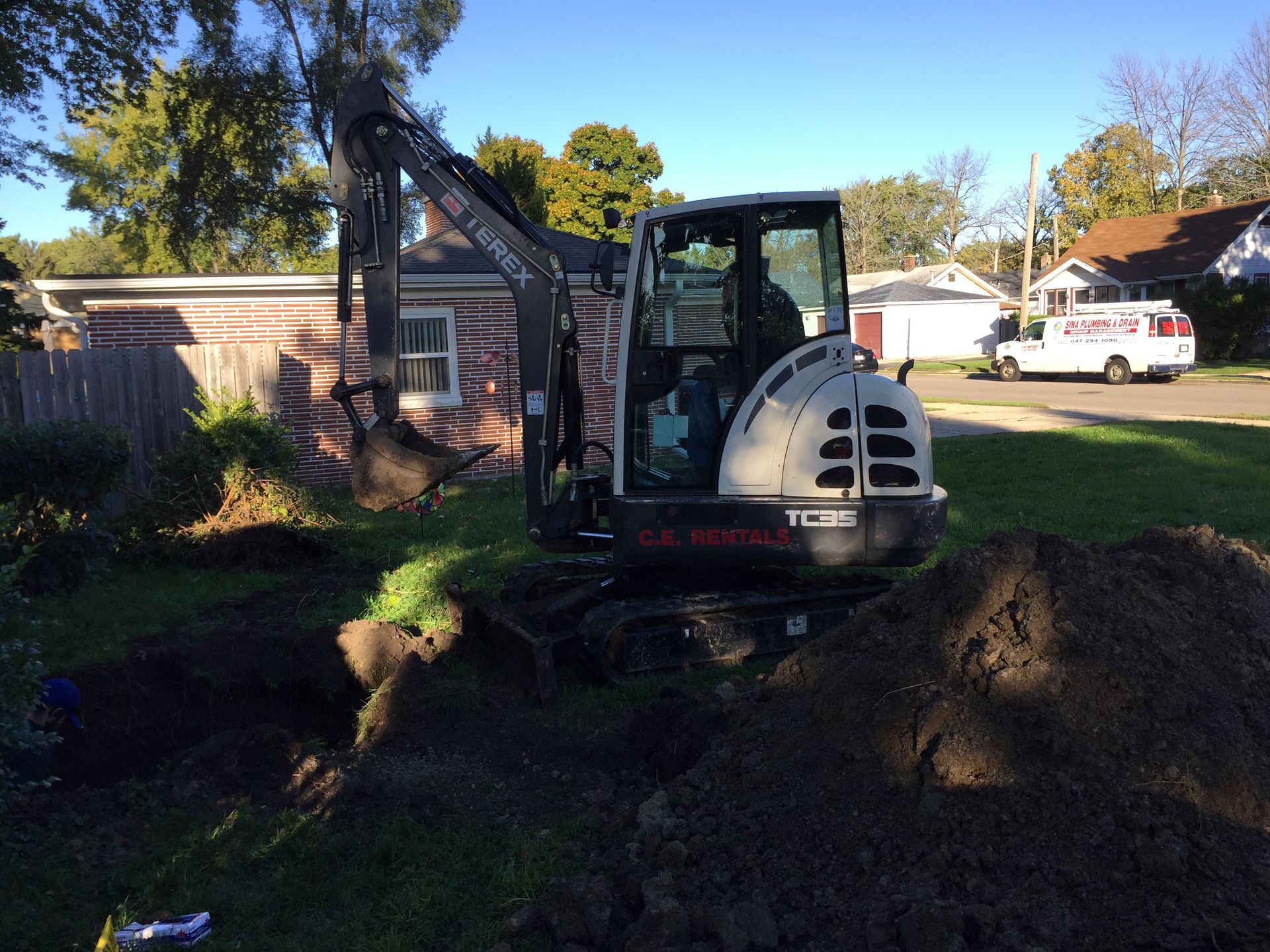 Construction site with a deep trench,