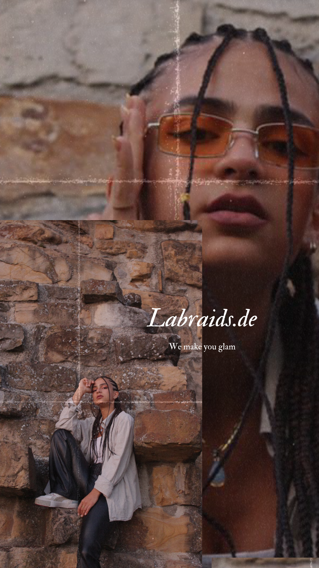 Eine Frau mit Sonnenbrille sitzt auf einer Steinmauer.